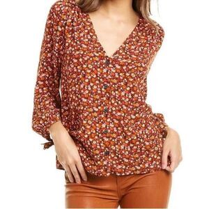 Madewell Women's Floral Spring Prairie Button Up Blouse Tie Sleeve Size XL